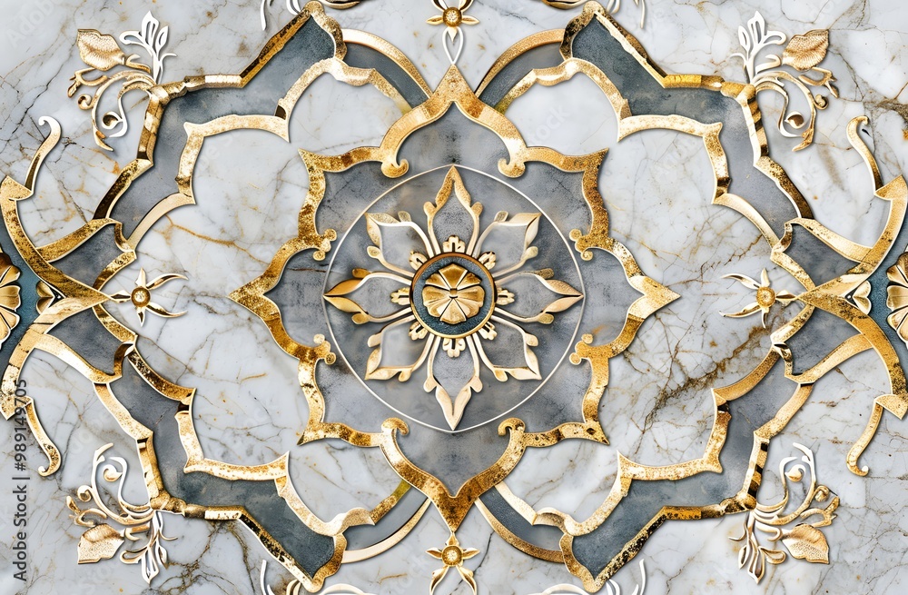 Mughal Mosaic Pattern with Gold Accents Mughal Mosaic Pattern with Gold Accents