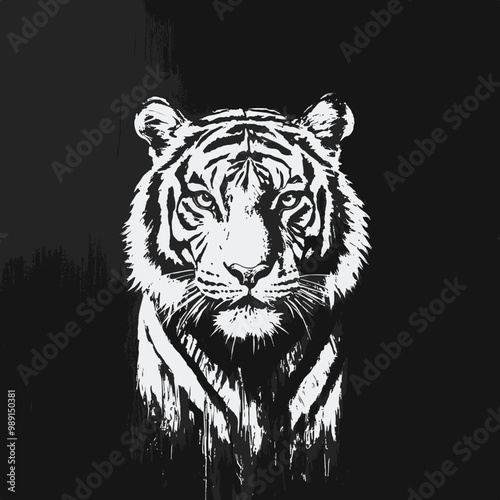   painting of  tigers in a black and white