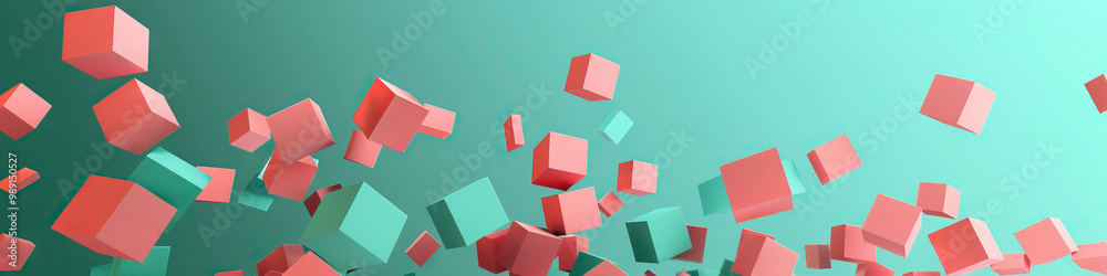Coral and Mint Abstract Texture with Drifting Pink Squares Coral and Mint Abstract Texture with Drifting Pink Squares