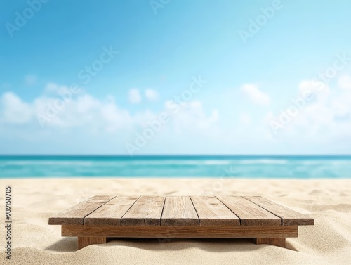 Wooden Pedestal with Ample Space by the Tranquil Seashore