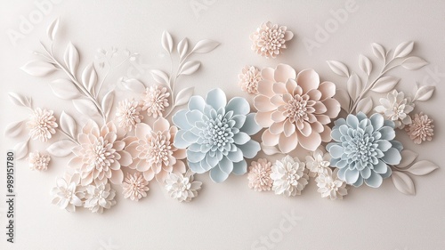 Delicate floral relief artwork in soft pastel colors, ideal for home decor, weddings, or creative projects.