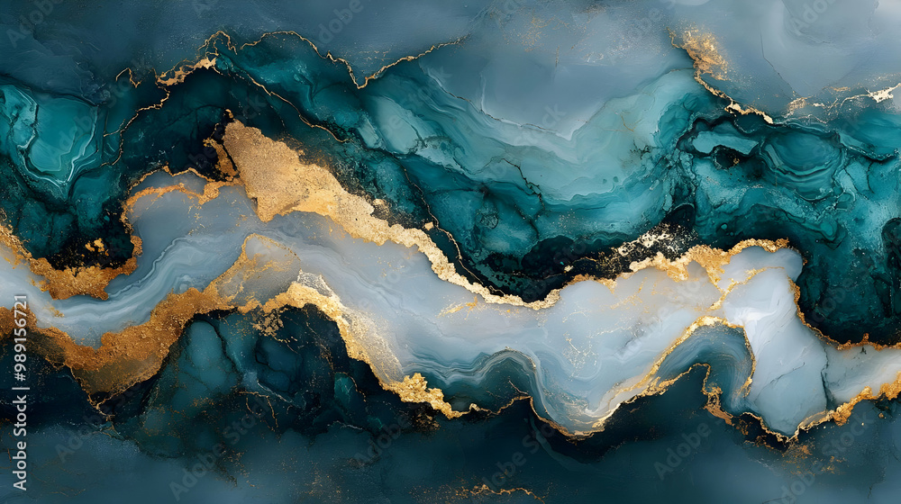 Abstract Art: Swirling Blue and Gold Abstract Painting