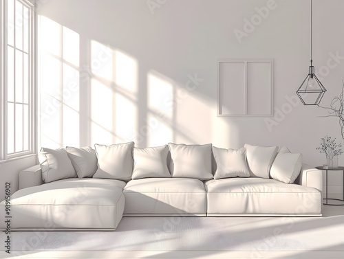 Cozy and inviting modern living room with a large comfortable sectional sofa and minimalist stylish decor The bright natural light creates a warm and welcoming glow