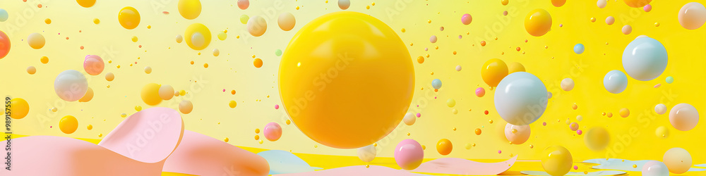 A cheerful yellow circle dancing amidst a swirl of cheerful pastel polka dots, evoking happiness and playfulness. A cheerful yellow circle dancing amidst a swirl of cheerful pastel polka dots, evoking happiness and playfulness.
