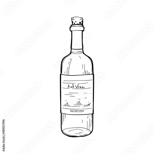 glass bottle of red wine.  Hand drawn sketch vintage engraving style. Isolated on white background. Mulled wine