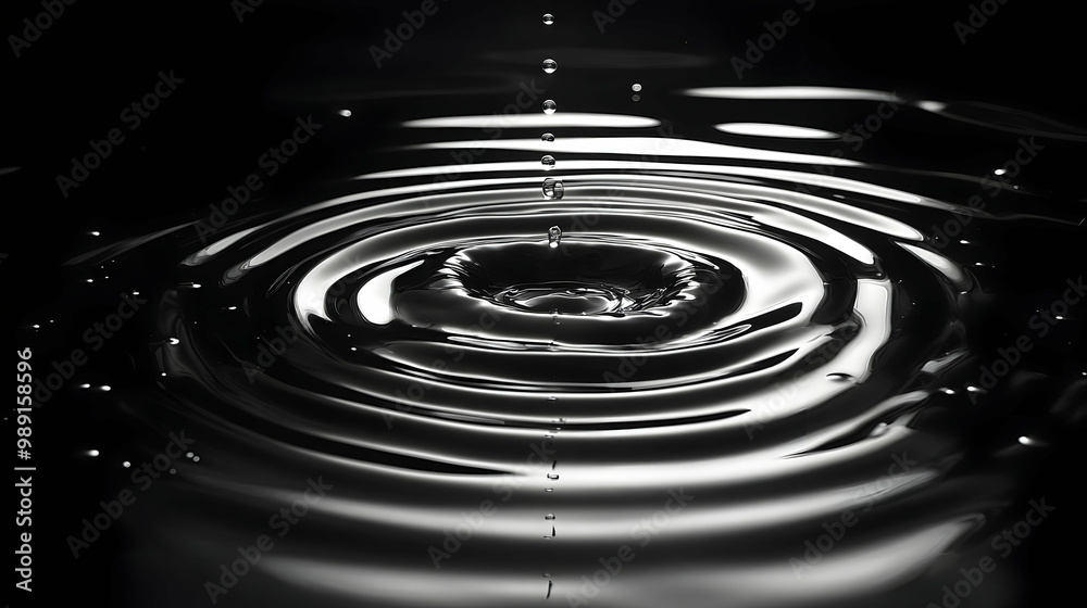 Water Drop Ripples and Reflection in Black and White