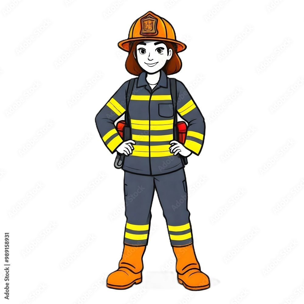 illustration of a fire fighter, cartoon illustration of a fire fighter, cartoon