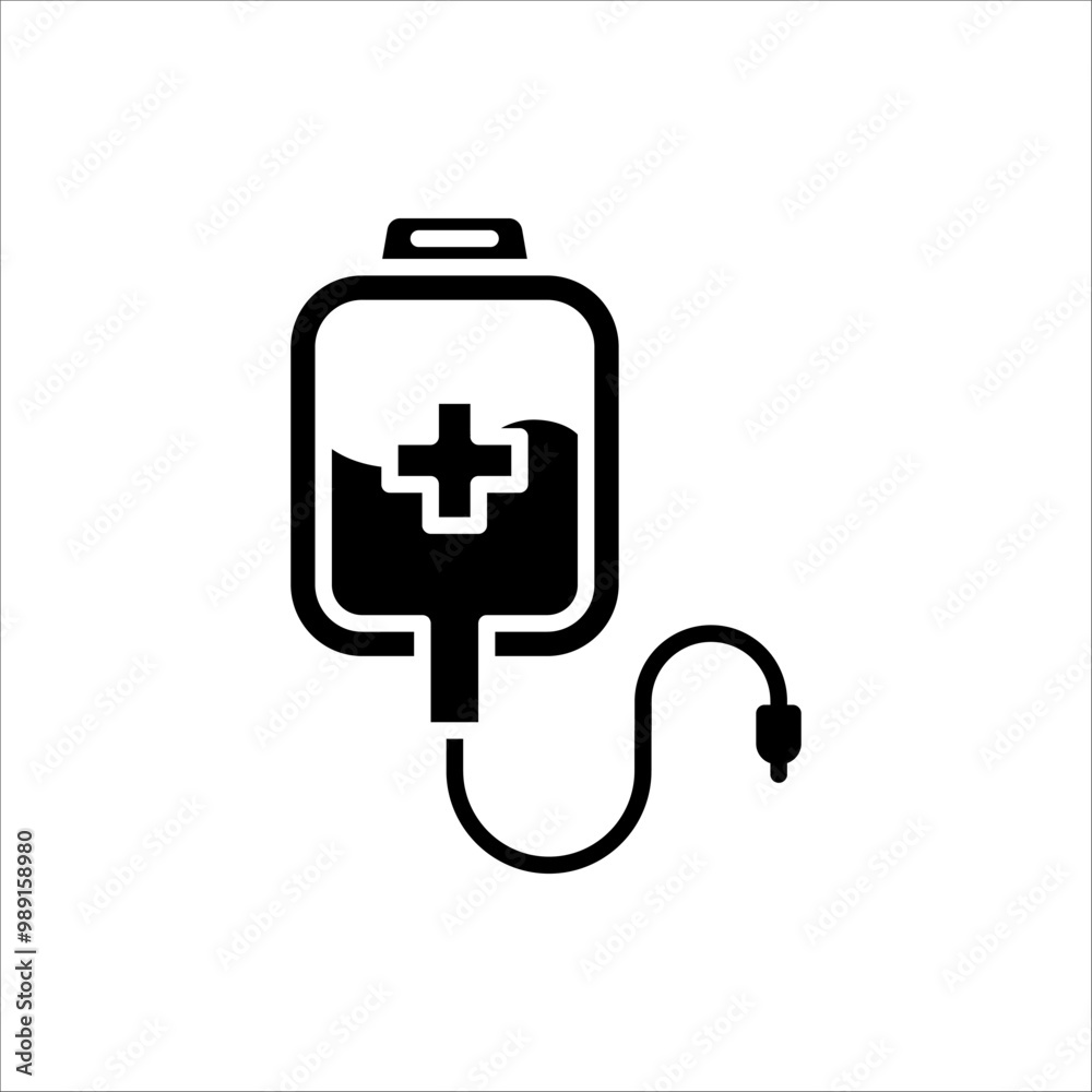 Bag Infusion Medical Icon. Vector Illustration of liquid fluid plasma blood donation plastic bag or tube. Isolated on white background. Bag Infusion Medical Icon. Vector Illustration of liquid fluid plasma blood donation plastic bag or tube. Isolated on white background.