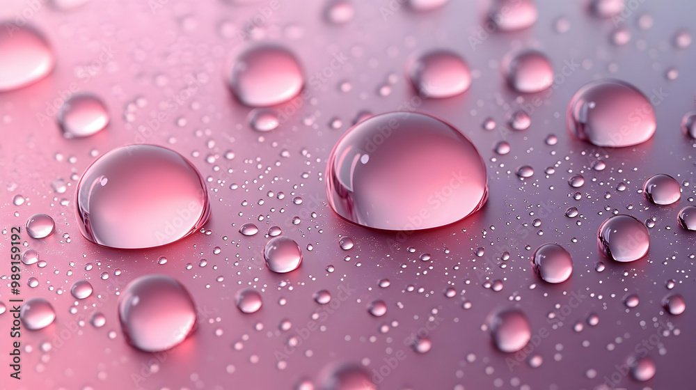 Water Droplets on Pink Surface, Macro Photography