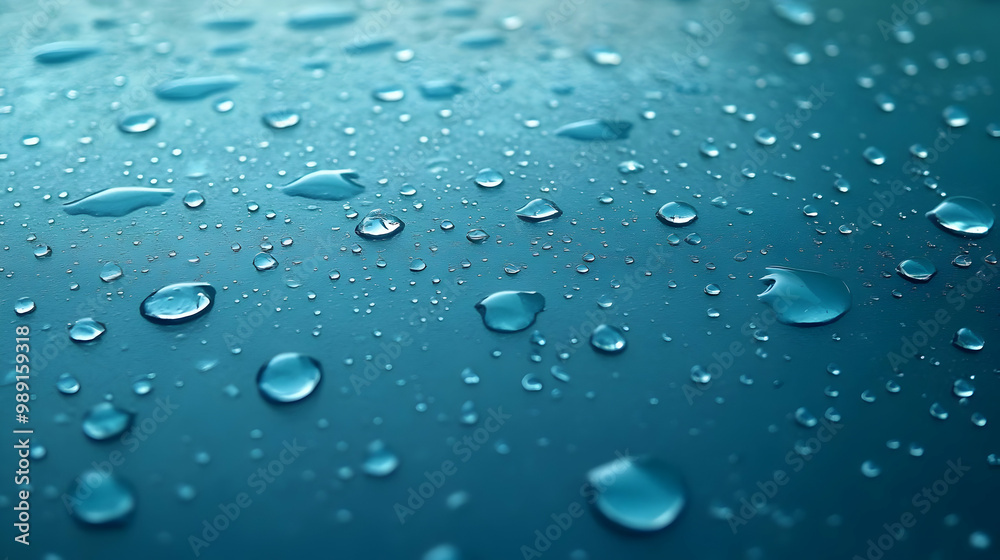 Water Drops on a Blue Surface - A Macro Photography View Water Drops on a Blue Surface - A Macro Photography View