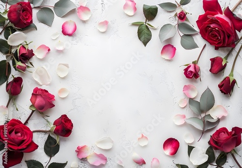 Floral Frame Border Red Roses White Petals