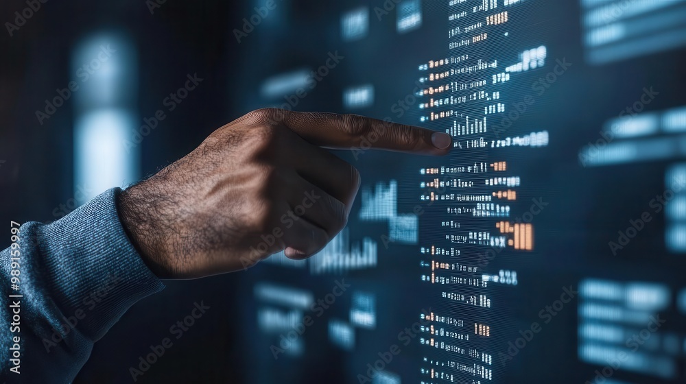 Financial consultant using a virtual screen to explain money market fund liquidity benefits, user engagement, modern finance Financial consultant using a virtual screen to explain money market fund liquidity benefits, user engagement, modern finance
