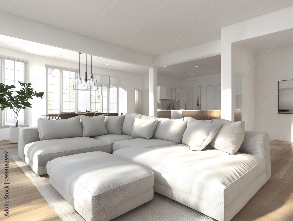 Cozy and inviting modern living room with a large comfortable sectional sofa and minimalist stylish decor the bright natural light illuminating the space accent pieces mid century modern aesthetic Cozy and inviting modern living room with a large comfortable sectional sofa and minimalist stylish decor the bright natural light illuminating the space accent pieces mid century modern aesthetic