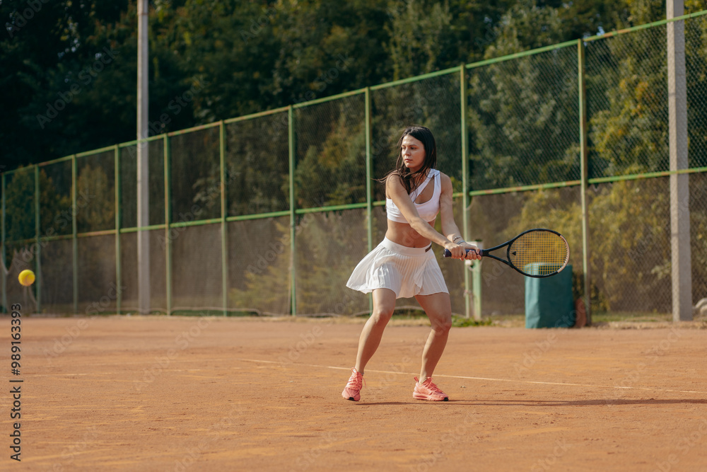 Young woman playing tennis outdoor at summer Young woman playing tennis outdoor at summer