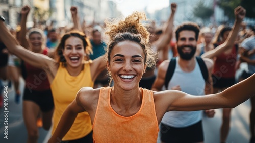 Happy Runner Finishing Marathon Race in City