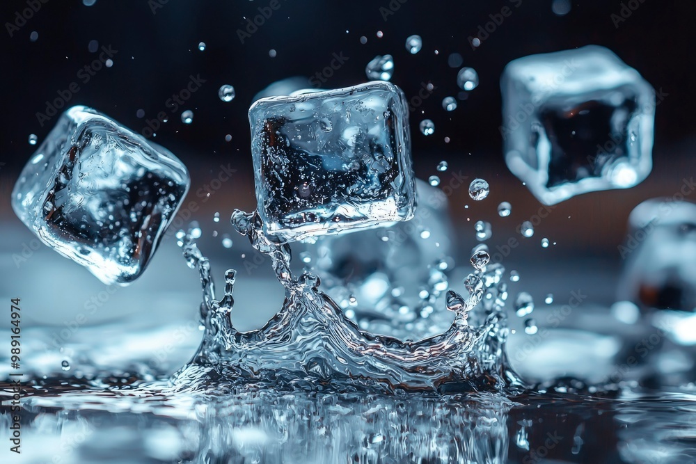 Ice Cubes Splashing in Water with Water Droplets Ice Cubes Splashing in Water with Water Droplets