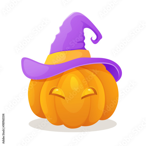 Happy Halloween card with Pumpkin Jack-O'-Lantern and Witch Hat. October 31st Festivities mood.