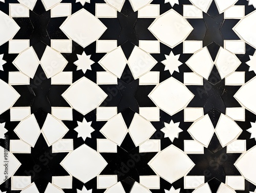 Black and White Islamic Geometric Tile Pattern photo