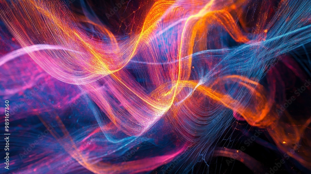 Fototapeta premium Abstract representation of capital flow with glowing lines and data streams, Surreal, Multi-color, Digital painting, Financial networks