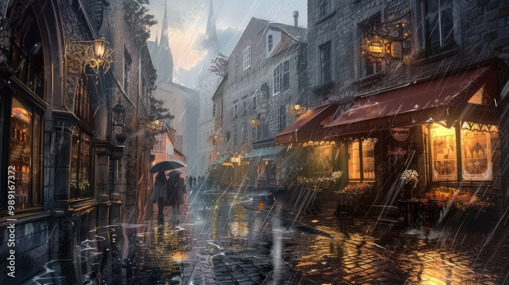 Rainy Night in a European City Rainy Night in a European City