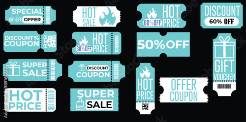 Coupon ticket set. Discount coupon. Gift voucher. sell ticket.vector eps10