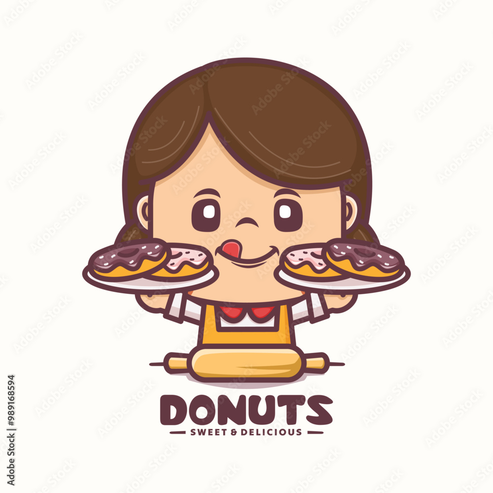 cute woman cartoon mascot design with donuts cute woman cartoon mascot design with donuts