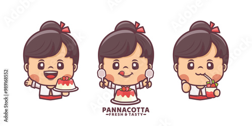 female cartoon mascot design with panna cotta