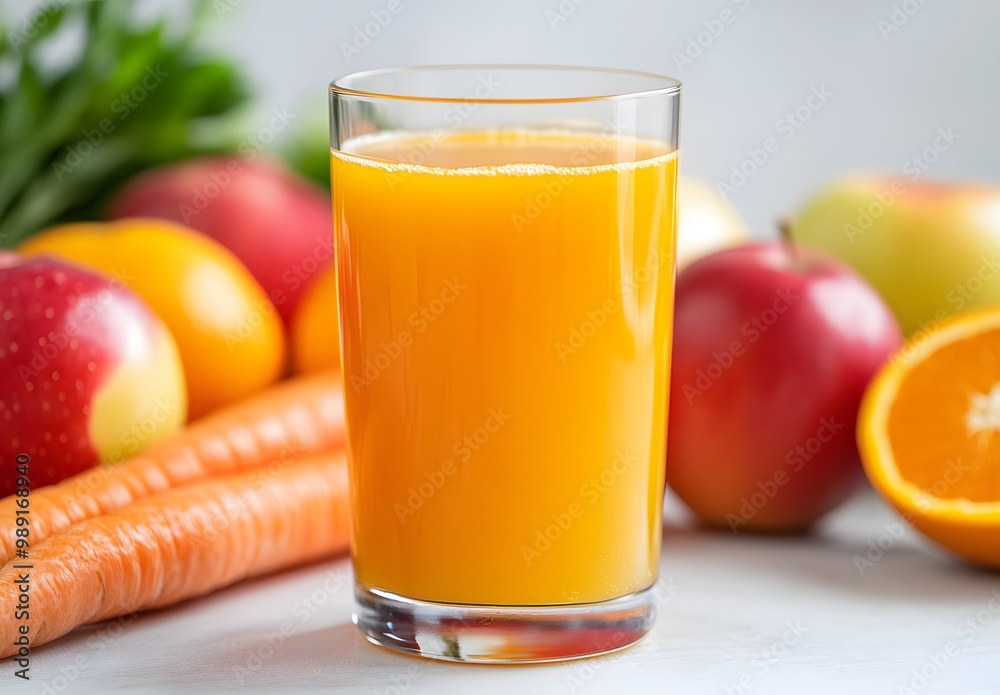 Glass of Orange Juice with Carrots and Apples Glass of Orange Juice with Carrots and Apples