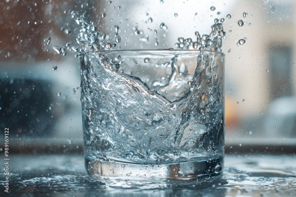 Water Splashing in a Glass with a Blurred Background Water Splashing in a Glass with a Blurred Background