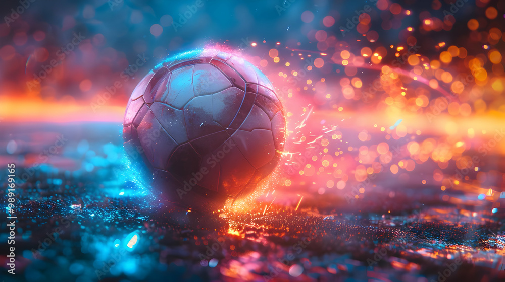 Naklejka premium Soccer Ball in Neon Lights - 3D Illustration