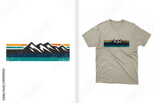 t shirt design template of retro mid century mountain silhouette