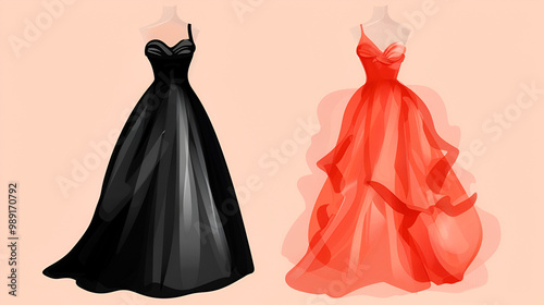 Dress with for special event. Vector Fashion illustration