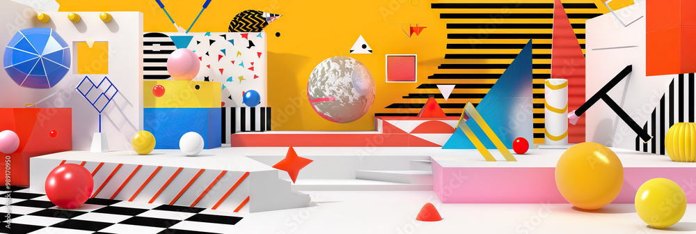 Φωτογραφία Electric Eclectic Energy: An eclectic mix of geometric shapes and bold colors, creating a modern and lively game show atmosphere