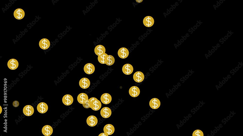 animated video of dollar coins falling like rain