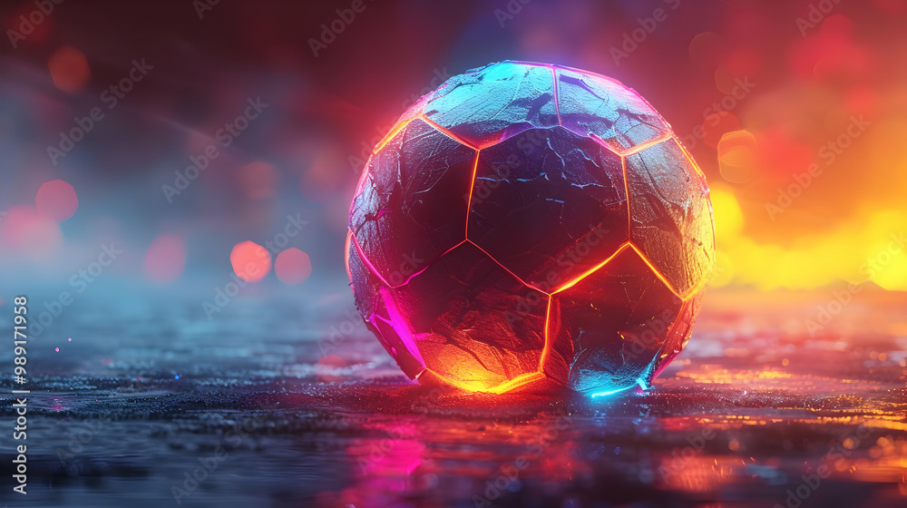 Naklejka premium Glowing Abstract 3D Soccer Ball Illustration
