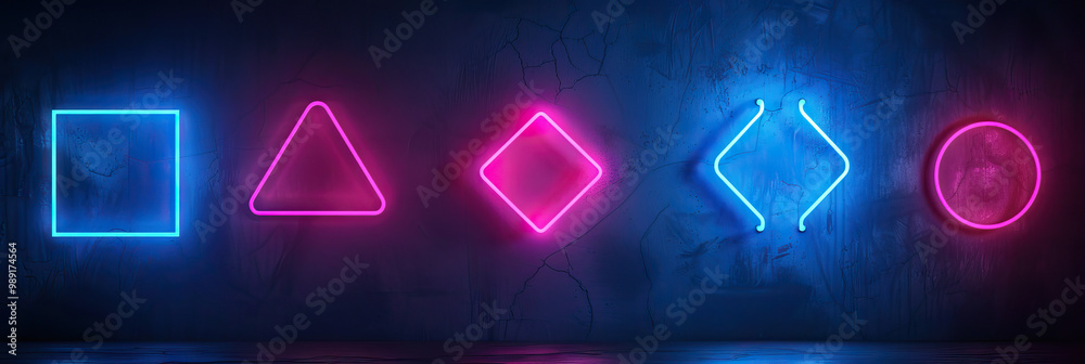 Fototapeta premium Neon Signboard: Blue and Pink Abstract Shapes