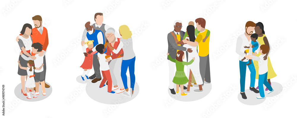 3D Isometric Flat Illustration of Family Hug , Love and Trust between Generations 3D Isometric Flat Illustration of Family Hug , Love and Trust between Generations
