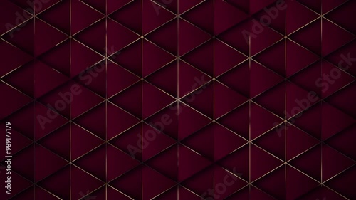 Abstract burgundy background with gold. Burgundy background. 4k luxury geometric background with brozen metallic lines. Graphic ornament. Seamless looping pattern triangles red. Simple elegant 3d BG. photo