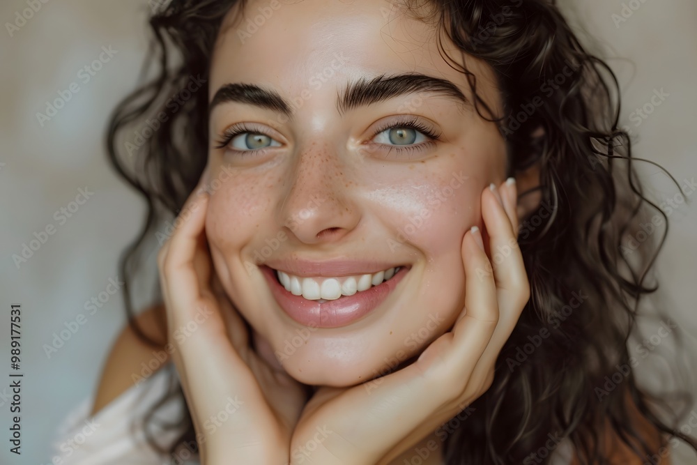 Natural Beauty Portrait with Sweet Smile and Blue Eyes Natural Beauty Portrait with Sweet Smile and Blue Eyes