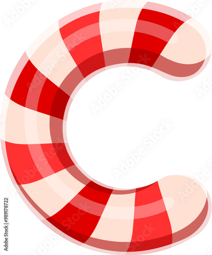 Christmas font, Xmas alphabet letter C as candy cane for winter holiday type, vector festive typeface. Merry Christmas font of cartoon letter C as Xmas candy sweet caramel for English type alphabet