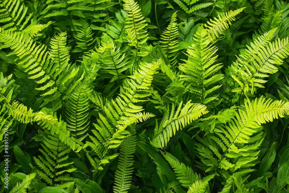 Lush Green Fern Fronds Intertwined in Nature