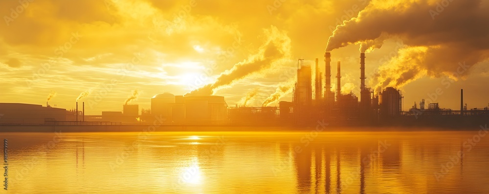 Fototapeta premium Vibrant Sunrise Illuminating a Thriving Industrial Landscape