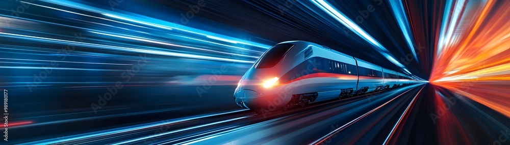 High-Speed Train Zooming Through Futuristic Landscape Symbolizing Economic Vitality High-Speed Train Zooming Through Futuristic Landscape Symbolizing Economic Vitality