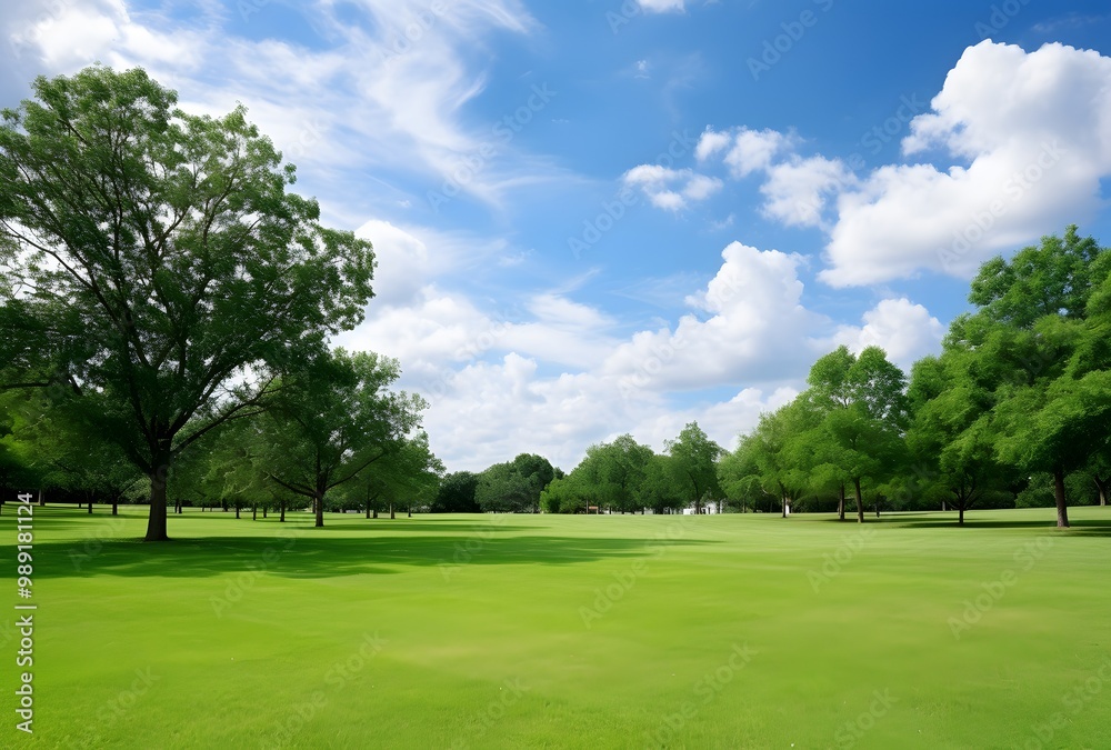 Green Grass Lawn with Trees and Blue Sky Green Grass Lawn with Trees and Blue Sky