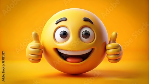 3d yellow emoji is showing a thumbs up gesture, conveying positivity and approval on a vibrant yellow background