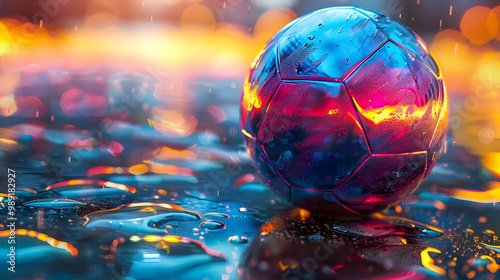 Shiny Wet Soccer Ball, Abstract 3D Render