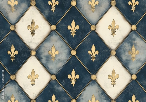 Sophisticated Blue and Cream Diamond Pattern Wallpaper