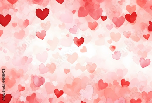 Watercolor Hearts Pattern Romantic Wallpaper