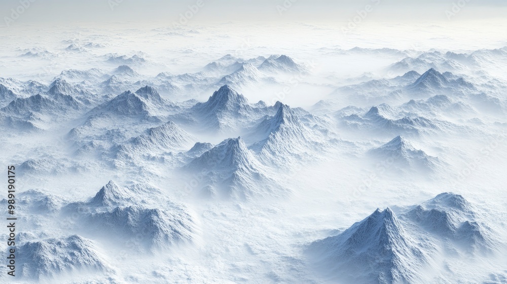 Fototapeta premium A valley filled with mist, heavy fog clinging to the mountainsides, the air cold and damp