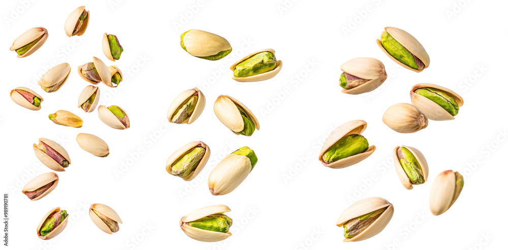 Falling pistachio isolated on white background, clipping path, full depth of field Falling pistachio isolated on white background, clipping path, full depth of field